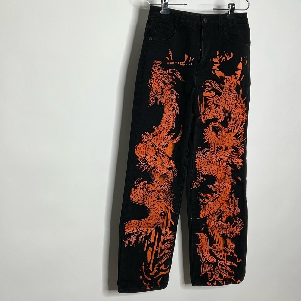 Shein High Waisted Chinese Dragon Jeans - Picture 4 of 10